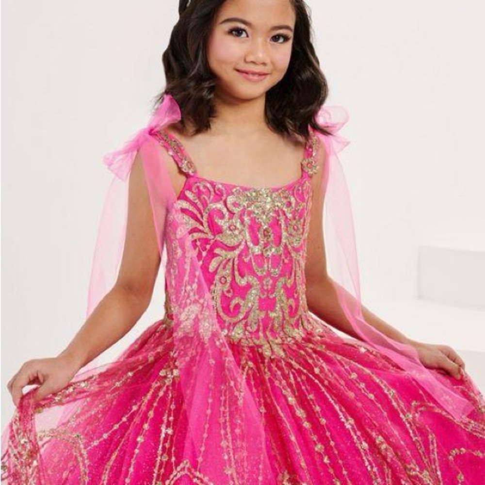 Pink and Gold Little Girl Pageant Dress by Tiffany Deaigns